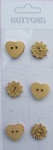 6pcs Heart & sun Assort shape wooden buttons